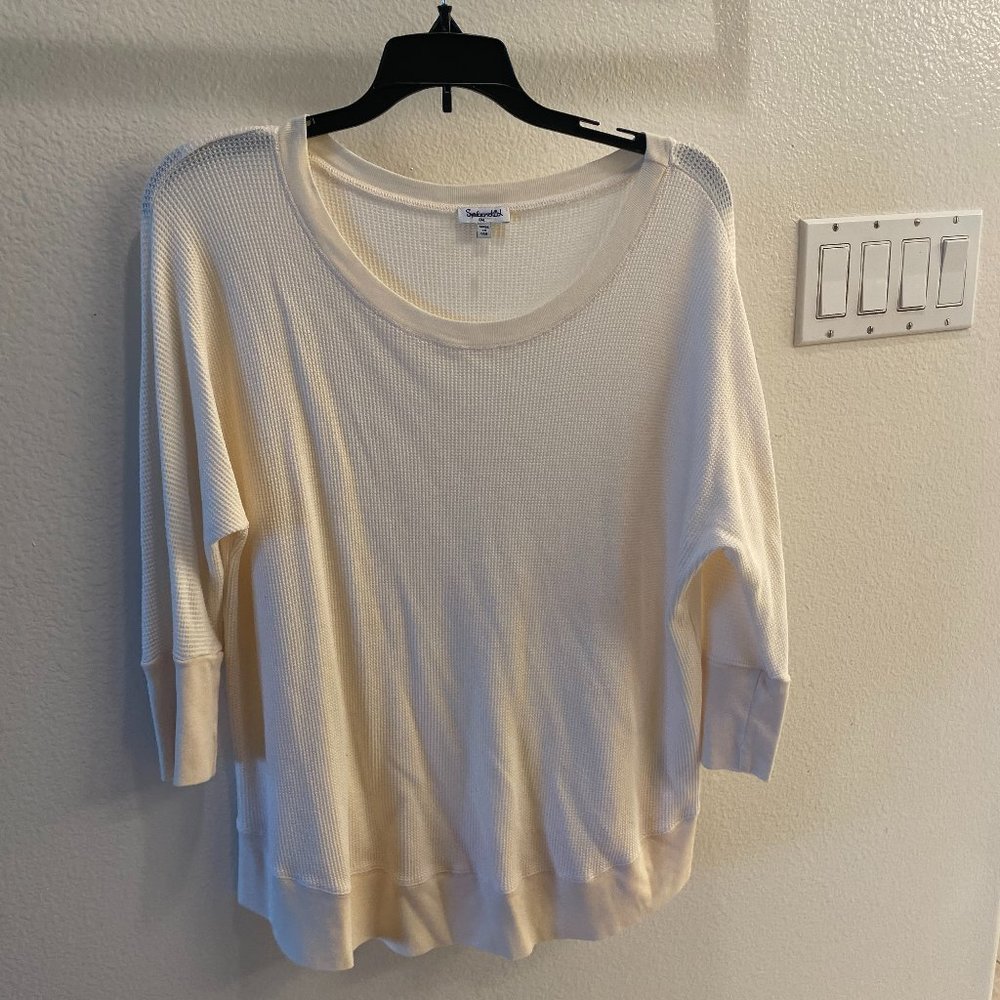 cream splendid waffle scoop neck long sleeve tee